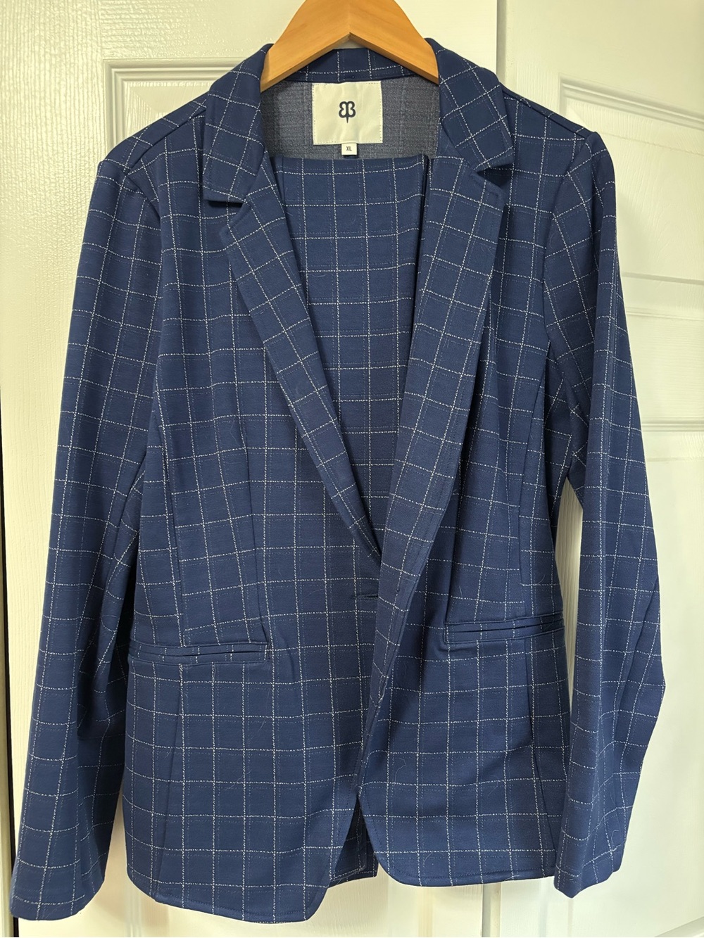 Betabrand Classic Blazer & Matching Pants-5-pocket skinny (Blue/Silver Plaid)